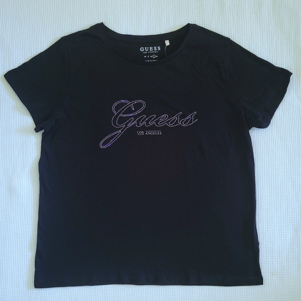 Guess❓Rhinestone💎 Logo Tee👕 - NWT - Picture 1 of 15